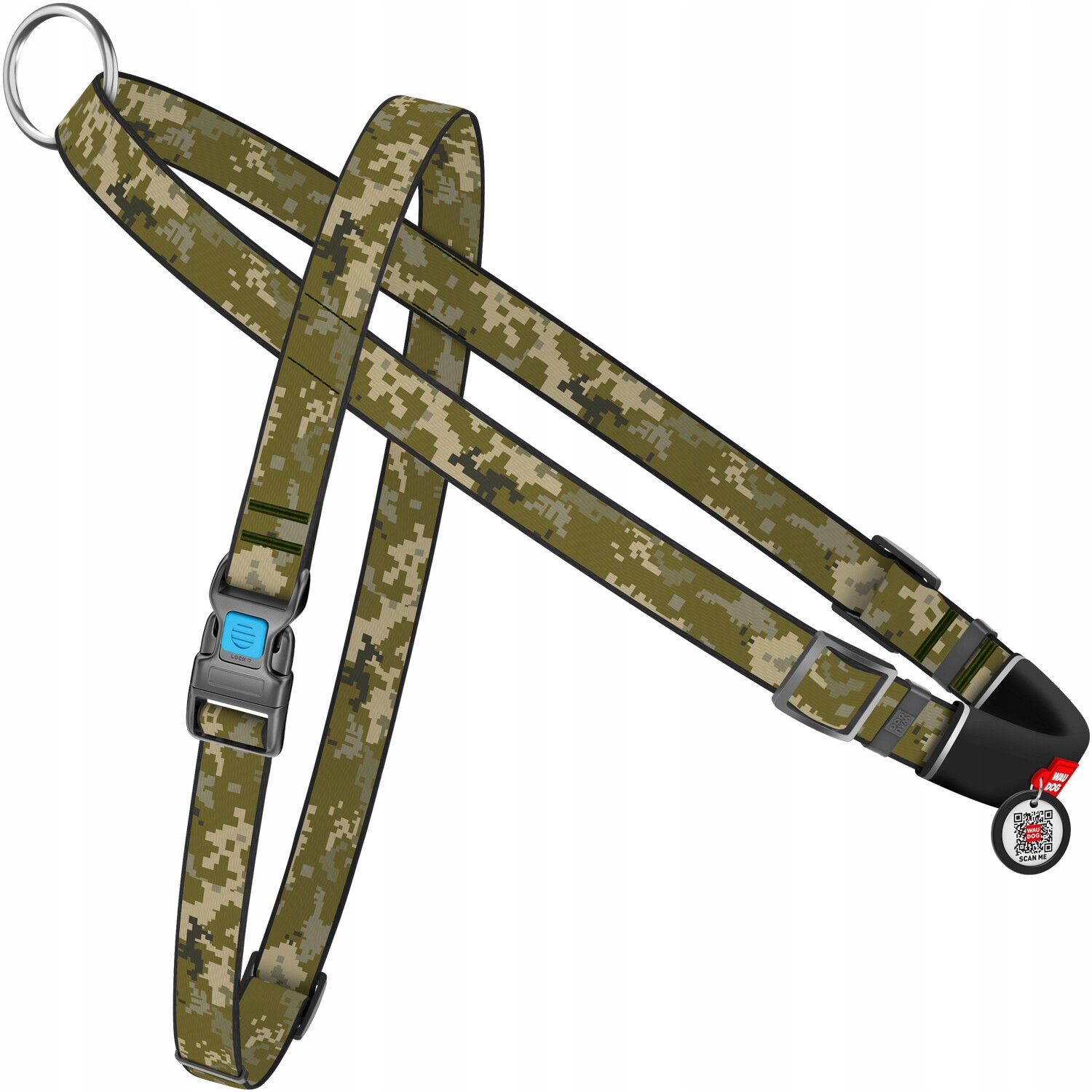 Postroj pro psa s rukojetí a Qr pasem, obrázek „Military“, velikost L