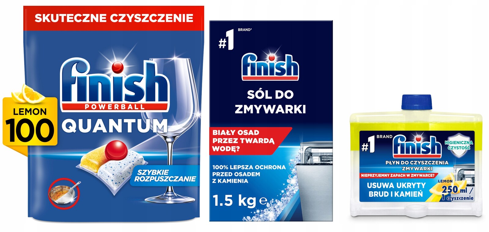 Finish Kapsle do myčky Quantum 100 ks sůl 1,5 kg čistič citron