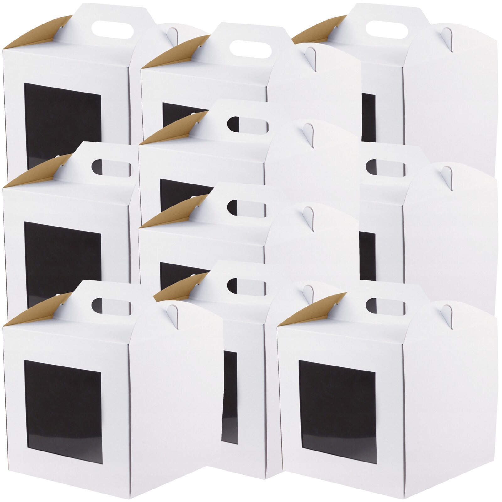 10 x Krabice na dort s rukojetí 26x26x25 cm s oknem Bílé balení