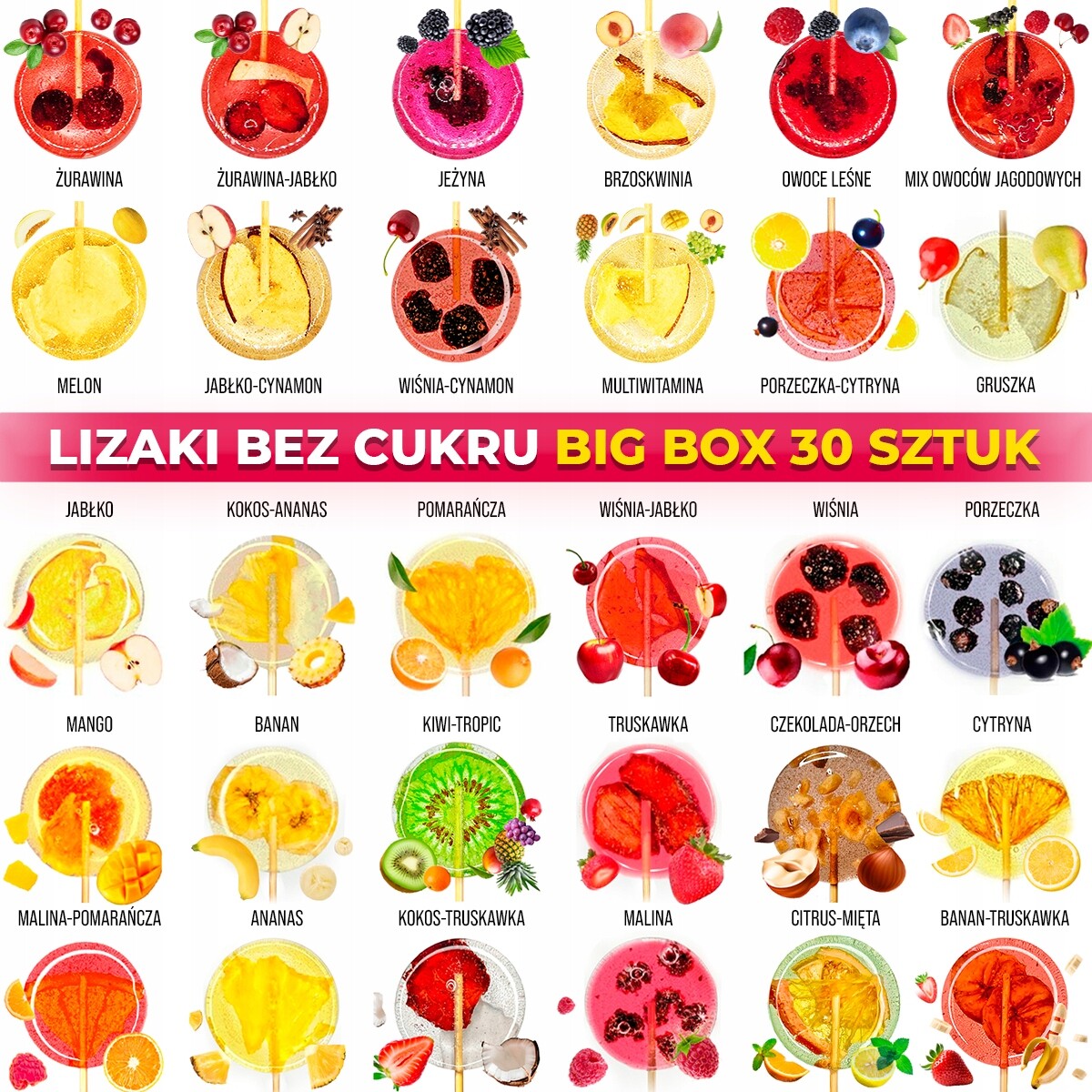 Sada 30 lízátek s ovocem Big Box TimPops (bez cukru)