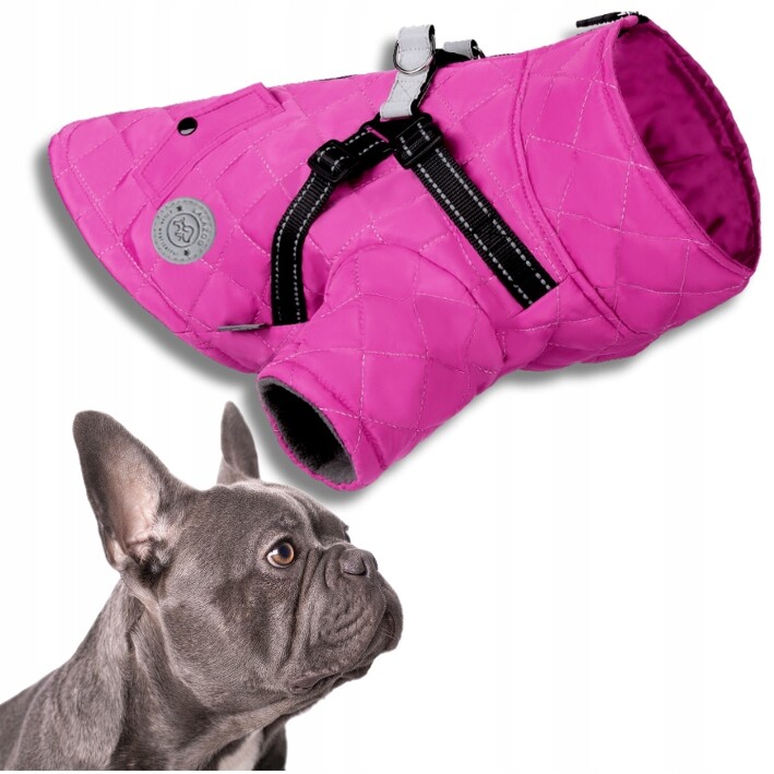 Oblečení Pro Psa bunda 2v1 s ramenními popruhy voděodolná Uvi zimní růžová XL