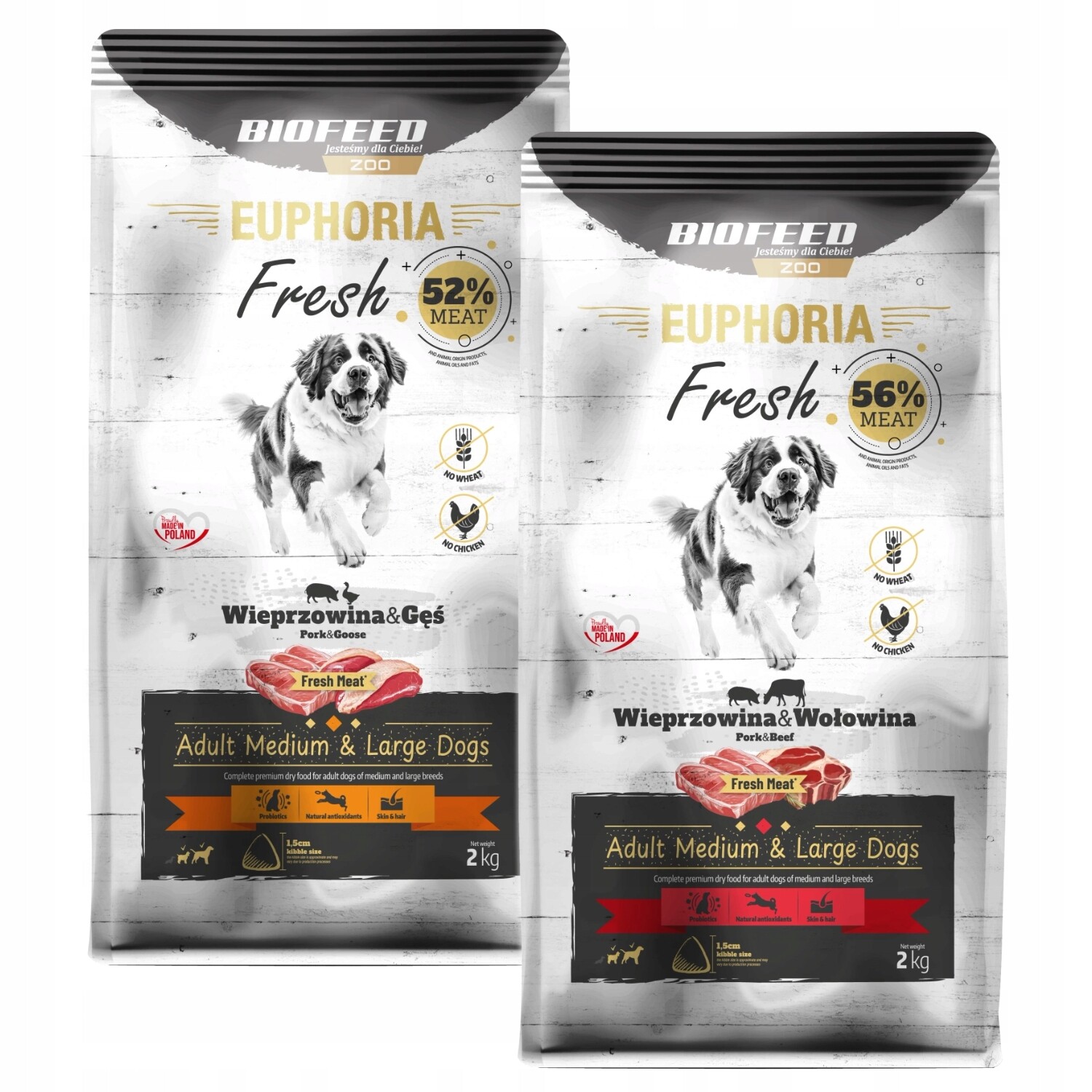 Euphoria Fresh Meat Krmivo pro psa Vepřové maso Hovězí husa M/L 2kg x2