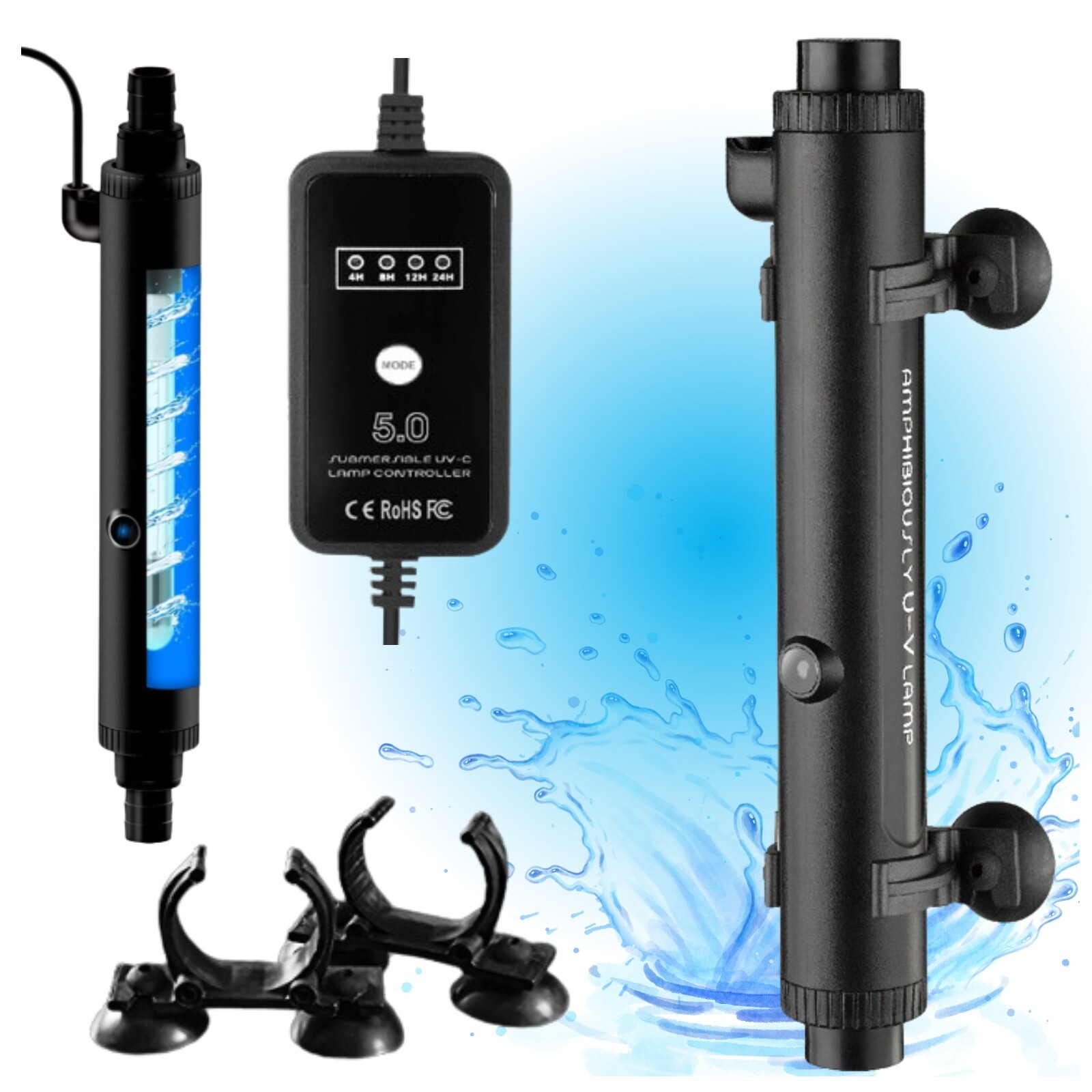 Sterilizátor Uv-c 10W do akvária Timer filtr proti řasám Silný