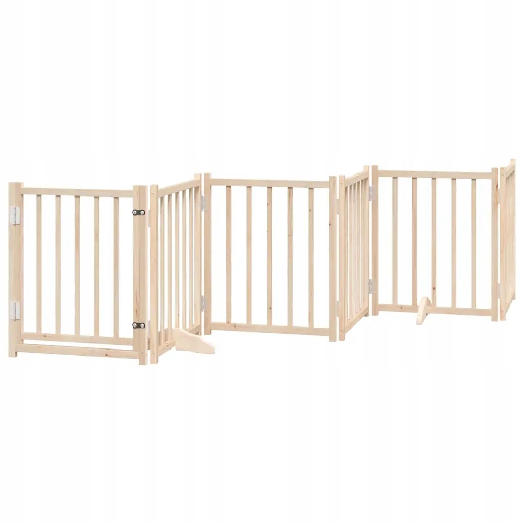Skládací branka pro psa s dveřmi, 6 panelů, 300 cm, dřevěná