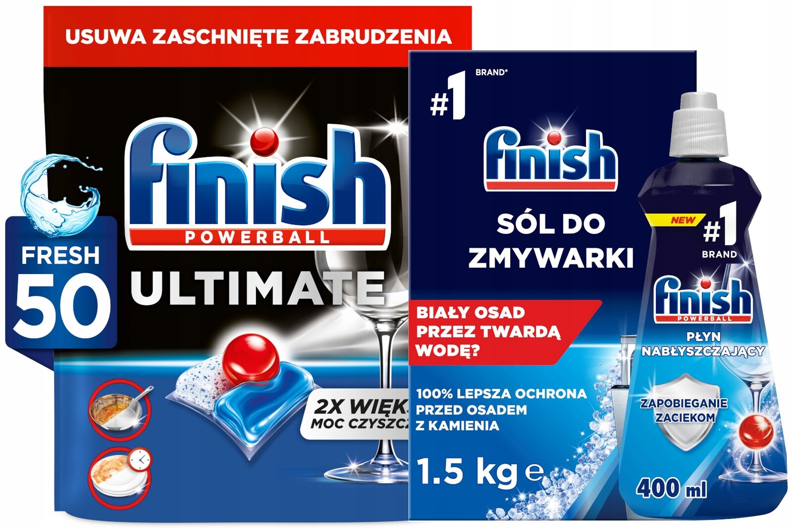 Sada Finish Kapsle do myčky nádobí Ultimate 50 kusů Sůl Leštidlo