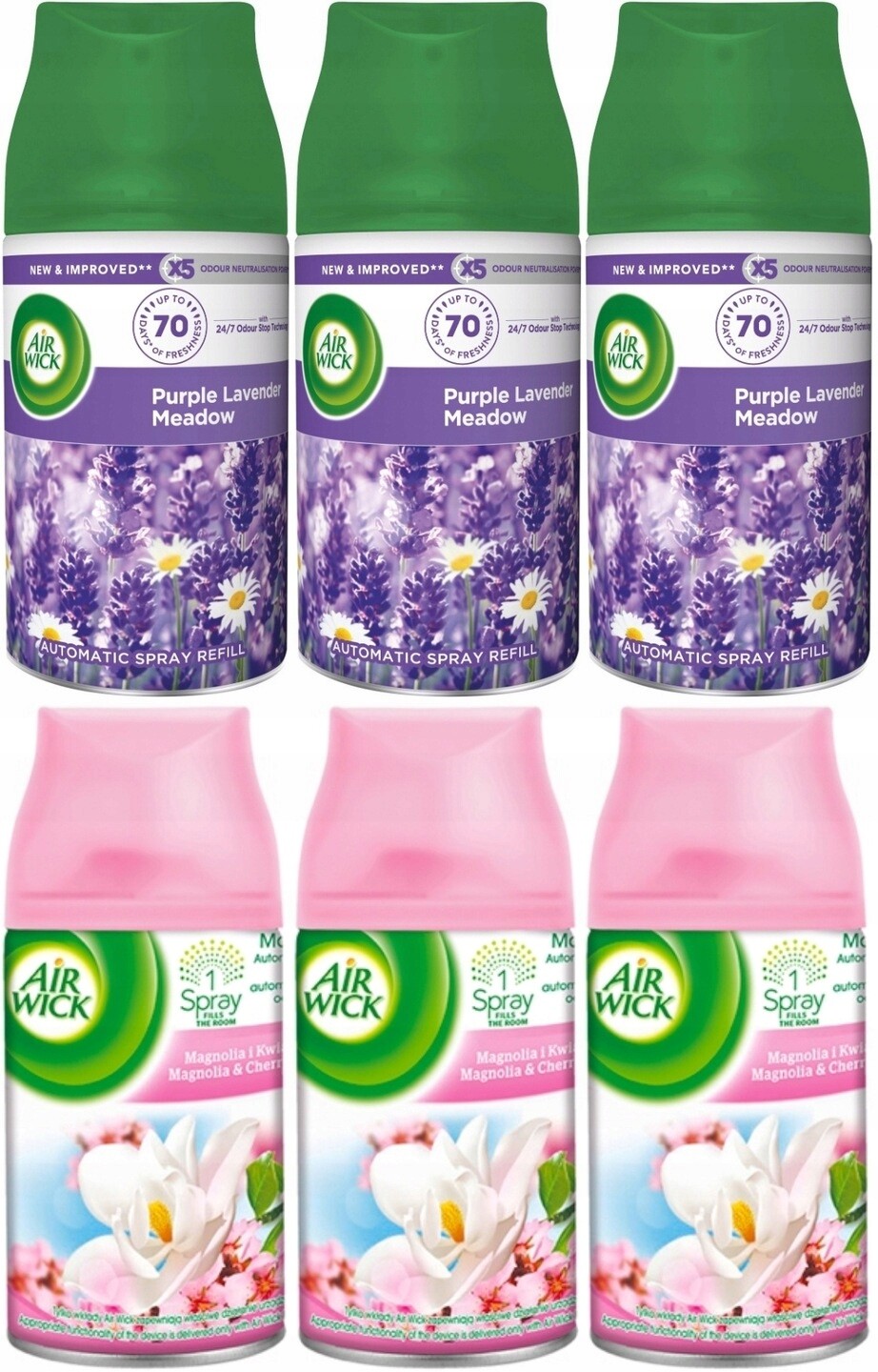 Náhradní náplň do automatického spreje Air Wick 250ml x 6 (3 x levandule 3 x Magnolie