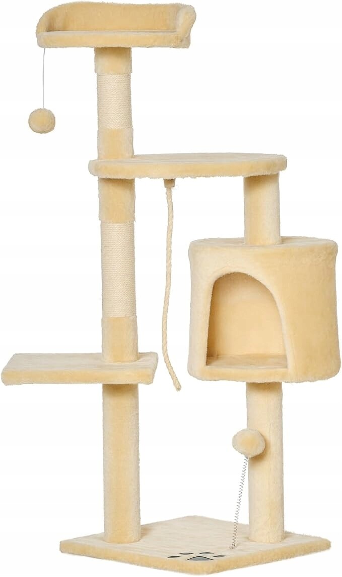 Multifunkční škrabadlo/domeček/stromek pro kočky -4 úrovně, hračka-koule, lano