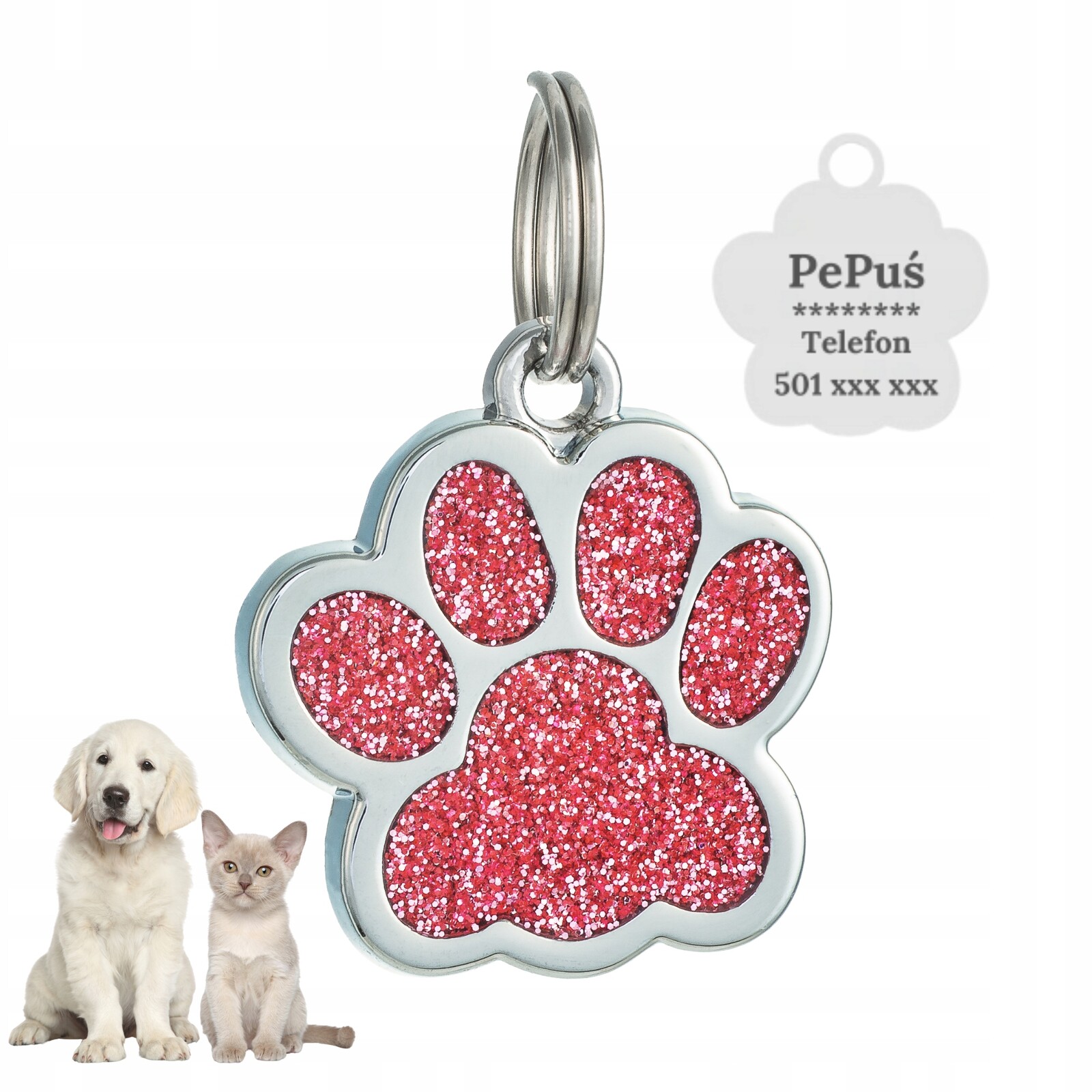 Identifikátor Adresář pro psa nebo kočku Kovová chňapka Gravírovací Třpytky