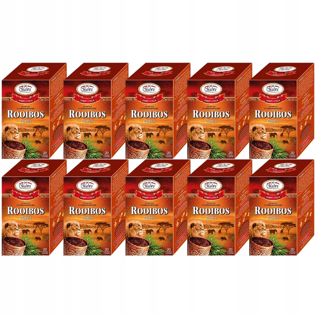 Klasický červený Čaj Malwa Rooibos 40 g (20 x 2 g) x 10 kusů