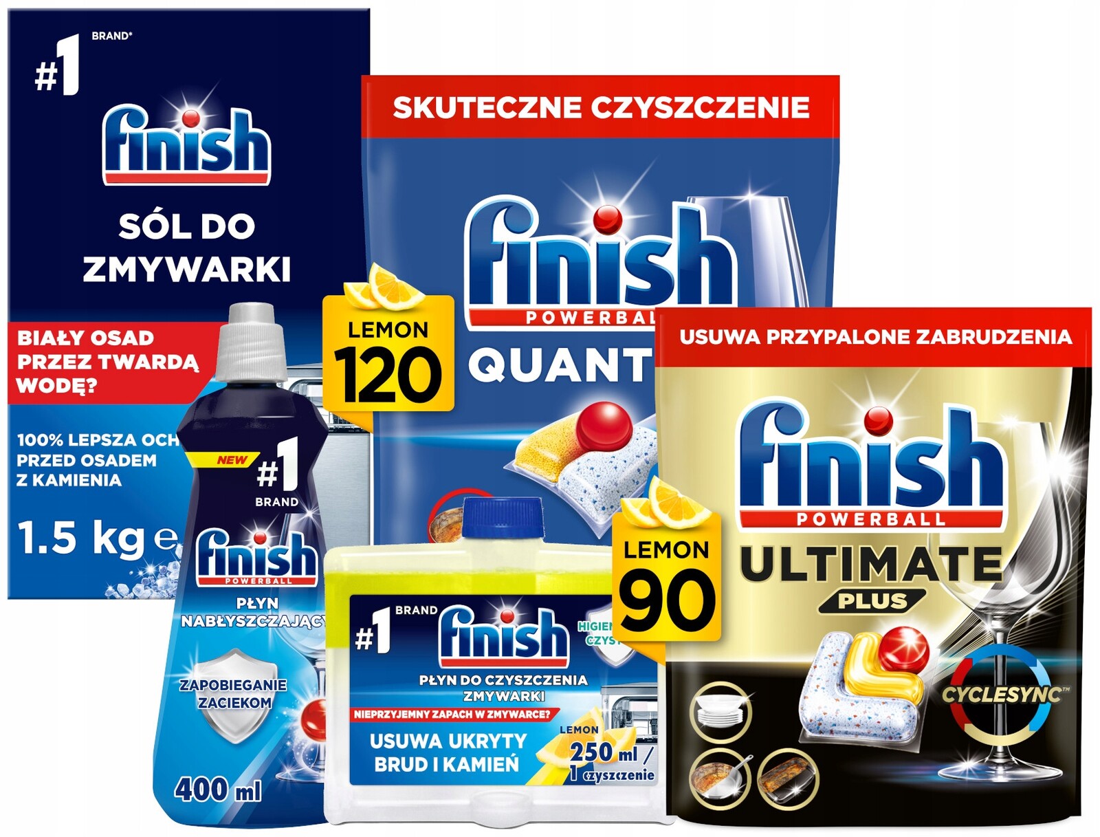 Kapsle do myčky Finish Quantum 120 kusů Ultimate 90 kusů přísady