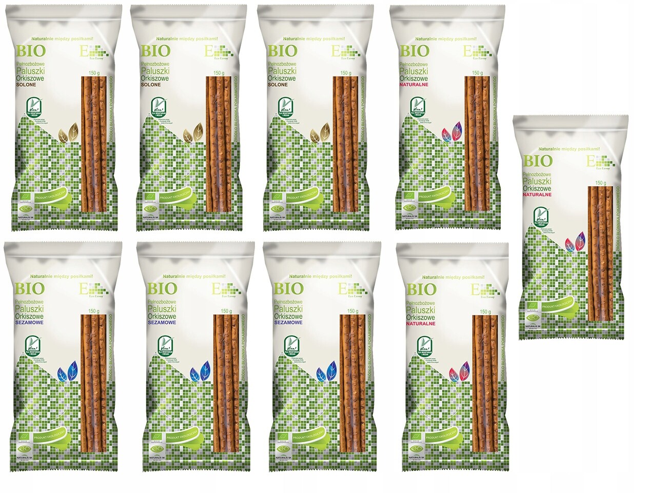 Set 9 Kusů 3 příchutě Eco Envoy celoobilné tyčinky špaldové Bio 150 g