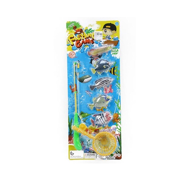 Rybářská udice s 5 rybkami a podběrákem