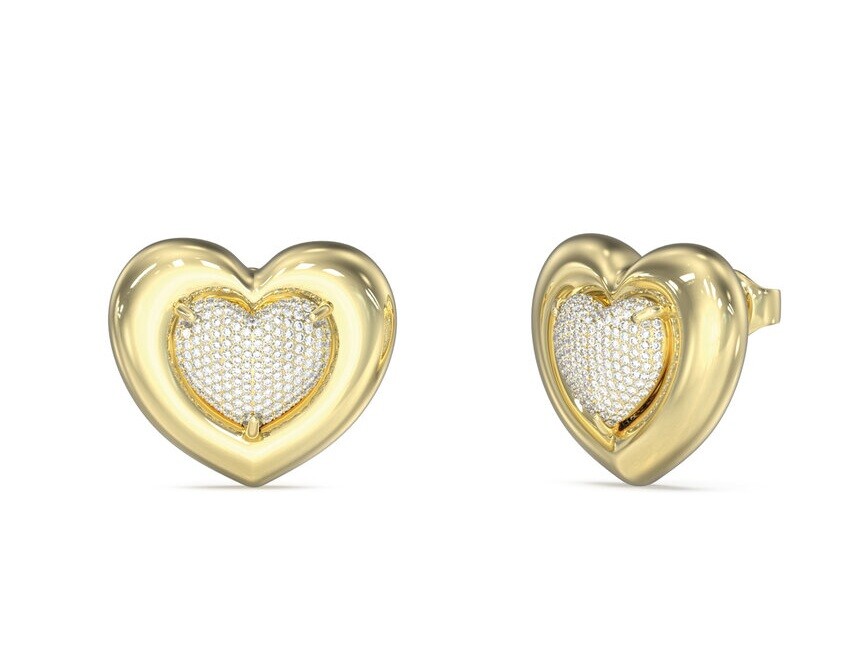 Guess Pozlacené srdíčkové náušnice s krystaly L.O.V.E. JUBE05459JWYGT/U