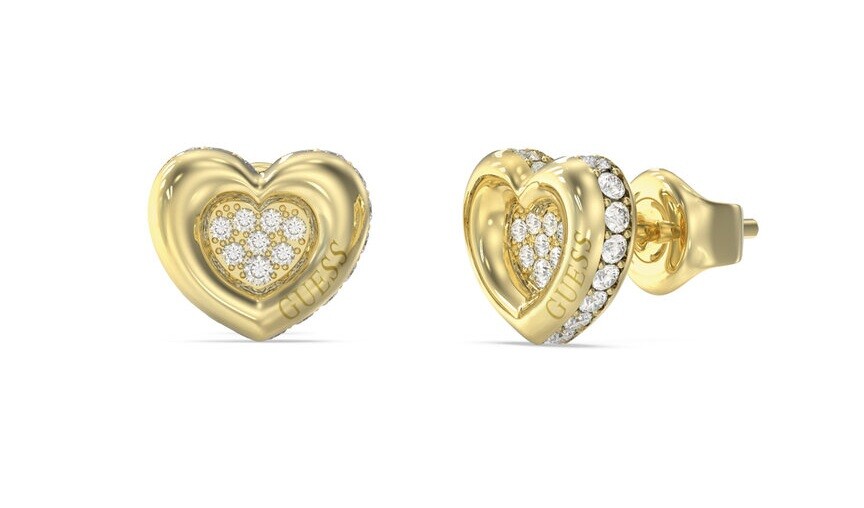 Guess Srdíčkové náušnice s krystaly L.O.V.E. JUBE05466JWYGT/U