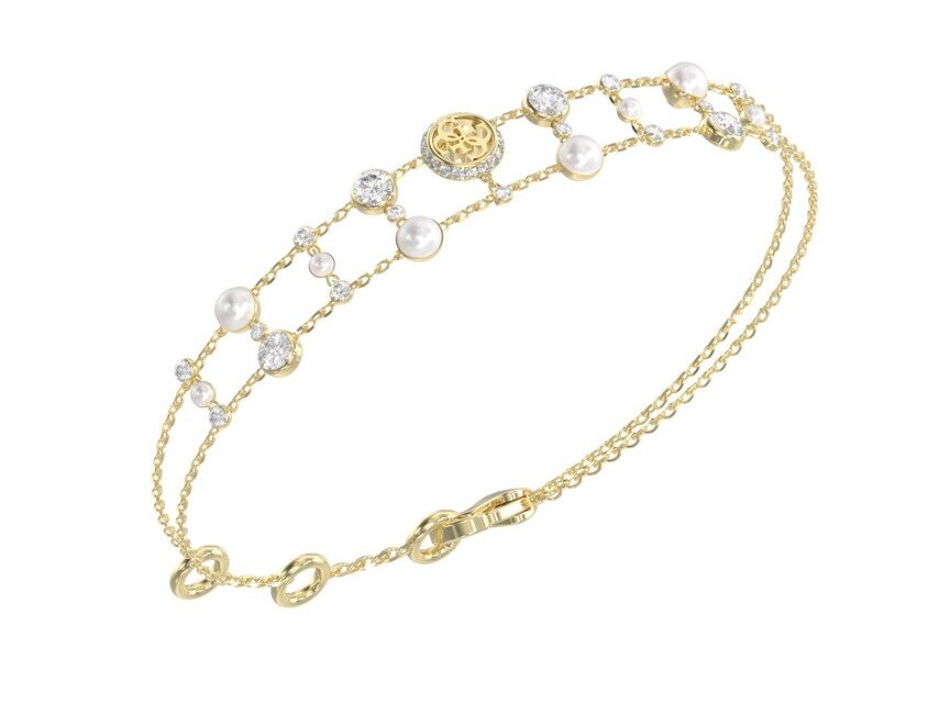 Guess Dvojitý pozlacený náramek Tiny Pearly JUBB05512JWYG 18,4 cm