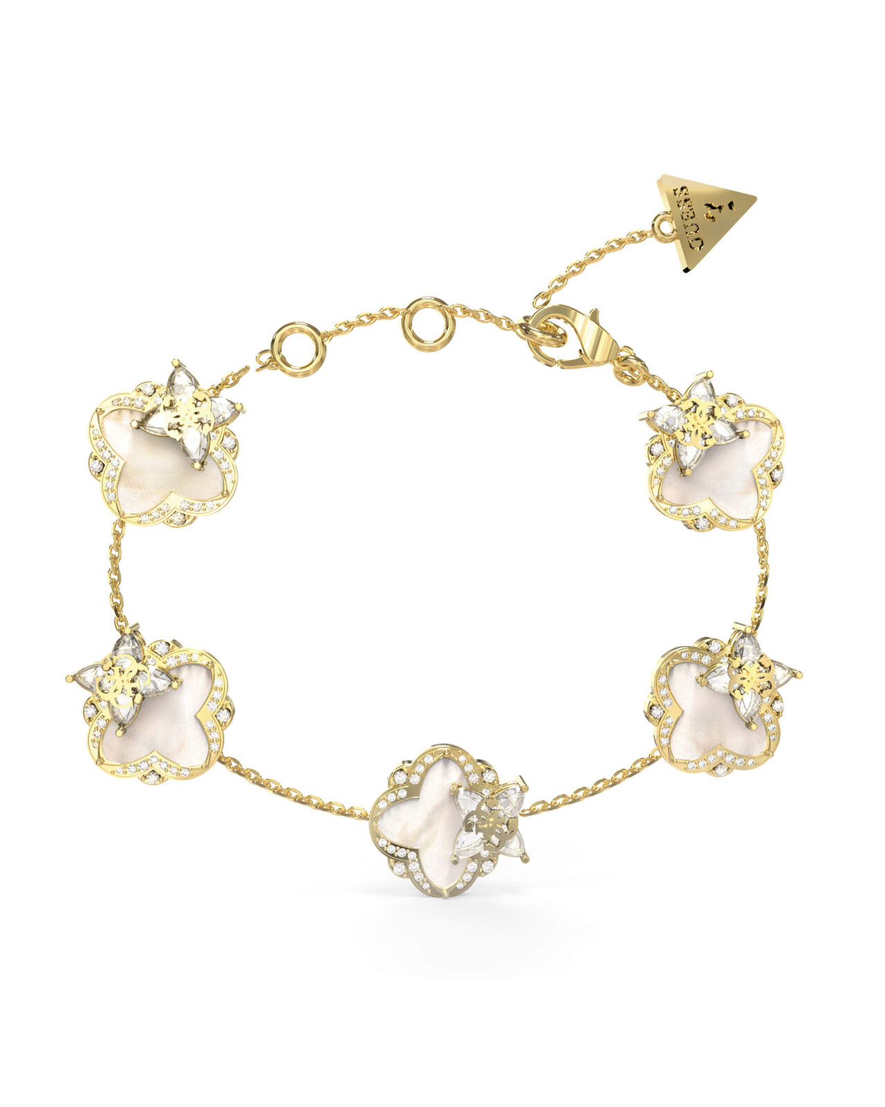 Guess Krásný pozlacený náramek se čtyřlístky Wild Flower JUBB05582JWYGS