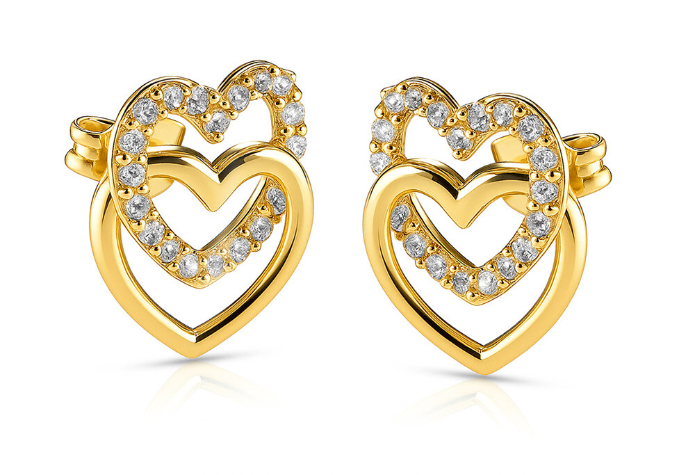 Brilio Zlaté náušnice Propletená srdce se zirkony 14/255.271/3ZIR