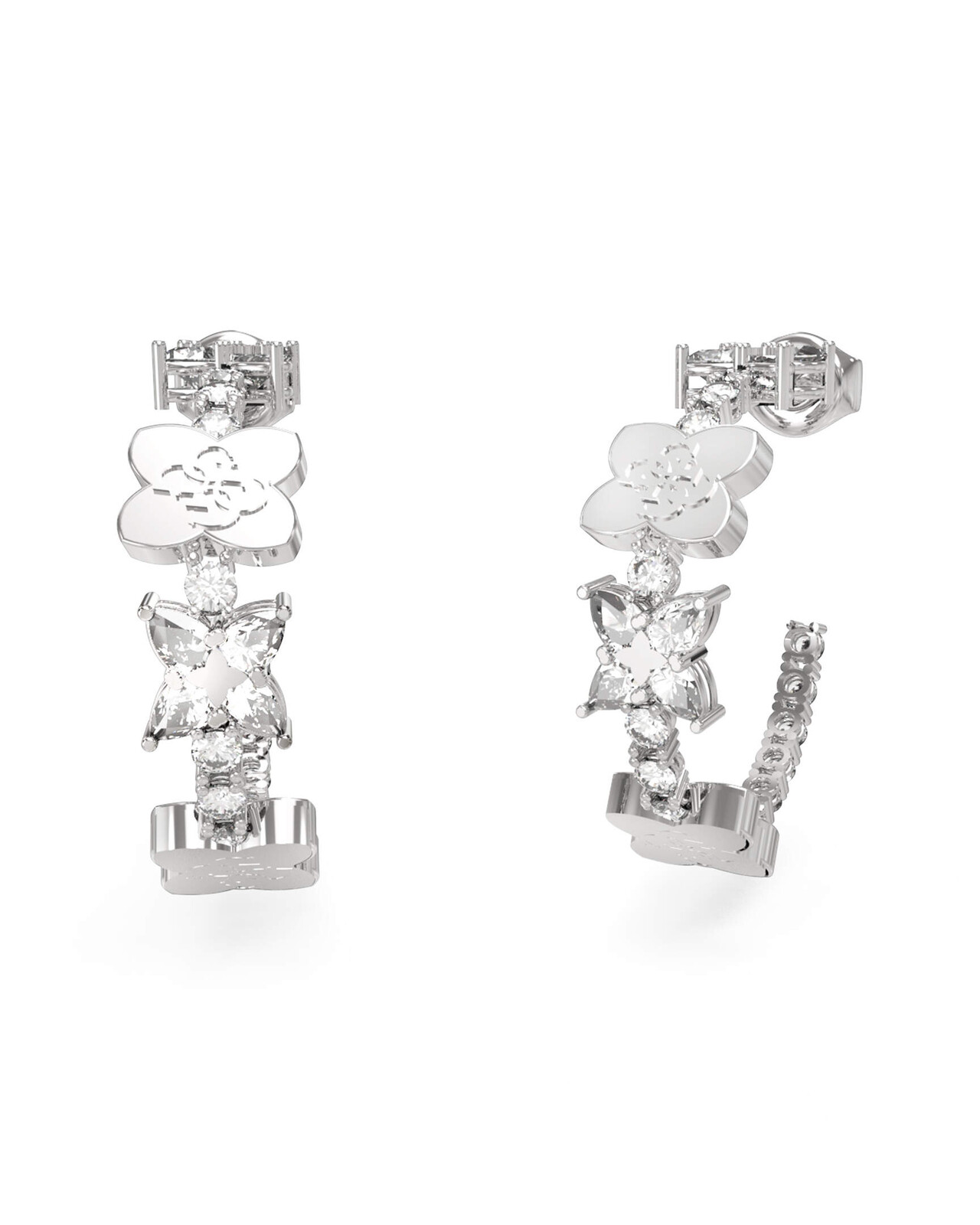 Guess Ocelové kruhové náušnice se čtyřlístky Wild Flower JUBE05505JWRHT/U