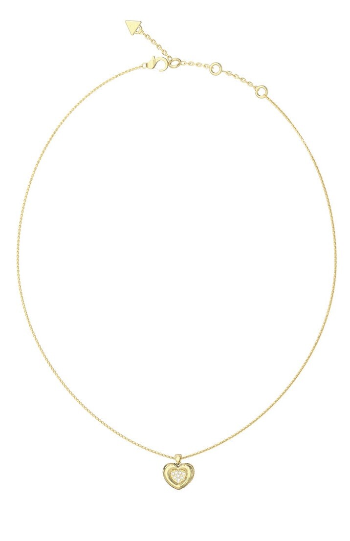 Guess Slušivý pozlacený náhrdelník se srdíčkem L.O.V.E. JUBN05463JWYGT/U