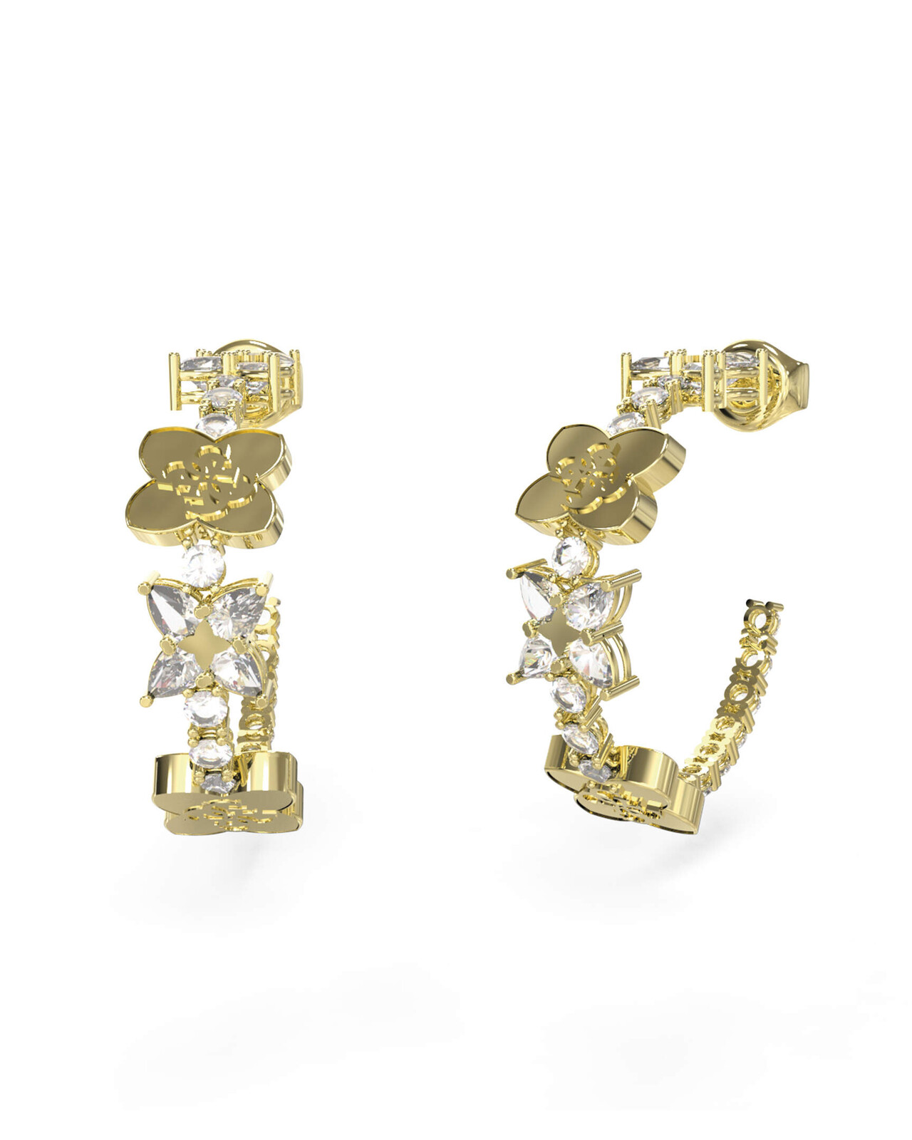 Guess Pozlacené kruhové náušnice se čtyřlístky Wild Flower JUBE05505JWYGT/U