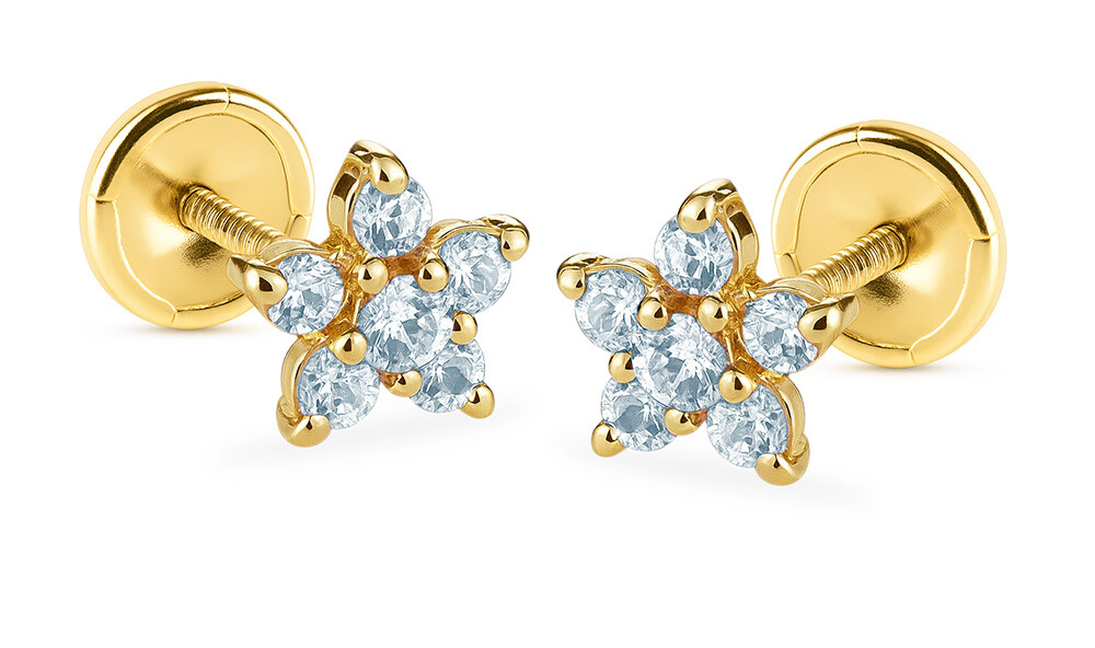 Brilio Zlaté hvězdičkové náušnice se syntetickým akvamarínem 14/188.961/17AM-S