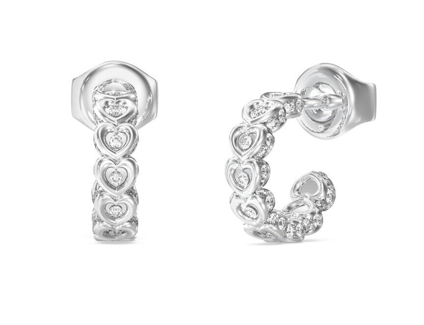 Guess Ocelové kruhové náušnice se srdíčky L.O.V.E. JUBE05472JWRHT/U