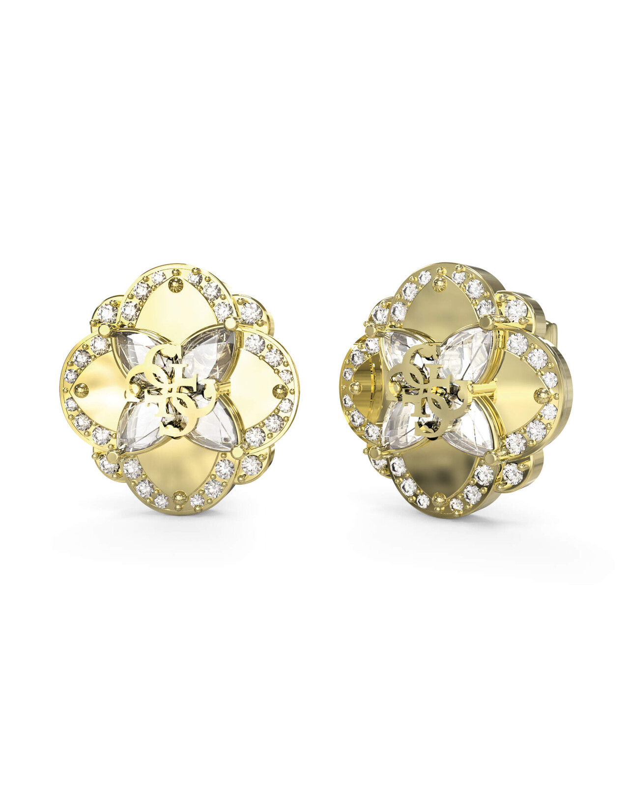 Guess Pozlacené peckové náušnice se zirkony Wild Flower JUBE05504JWYGT/U