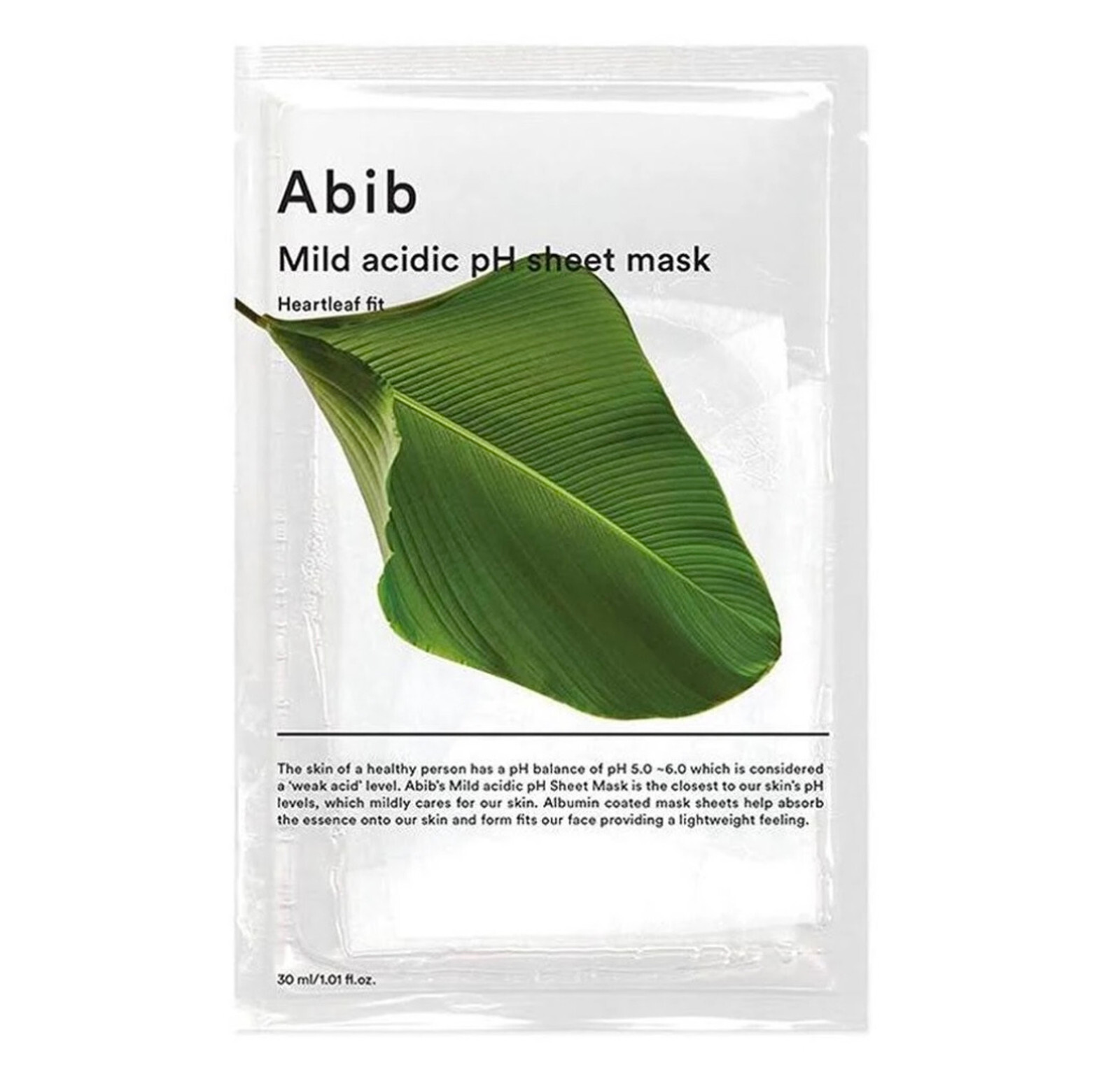 Abib Zklidňující plátýnková maska Mild Acidic pH Heartleaf Fit (Sheet Mask) 30 ml
