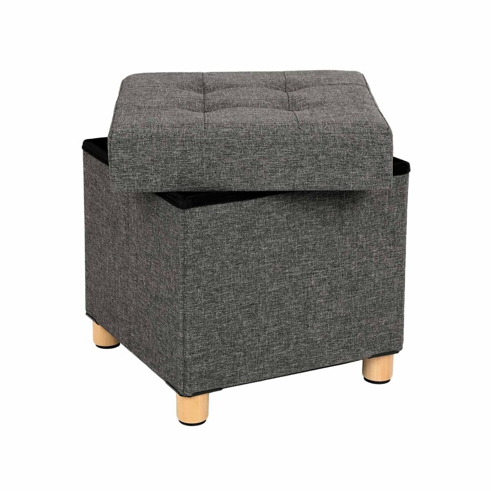 Slate Gray, Ink Black Storage Ottoman 38x38x40cm
