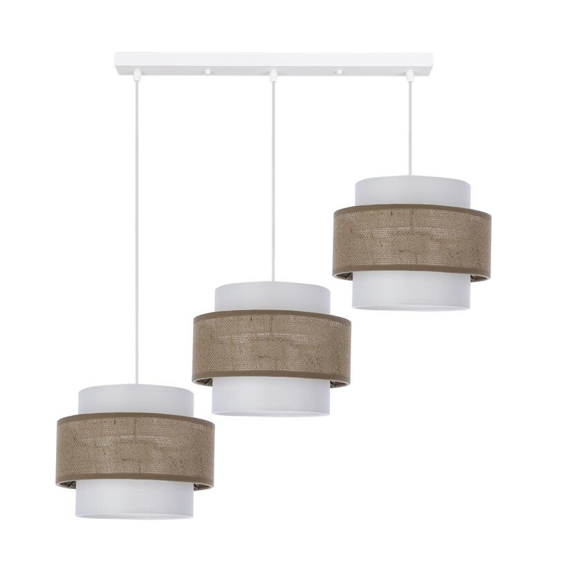 Jutová závěsná lampa bílá 3x40W e27 stínidlo bílá+béžová