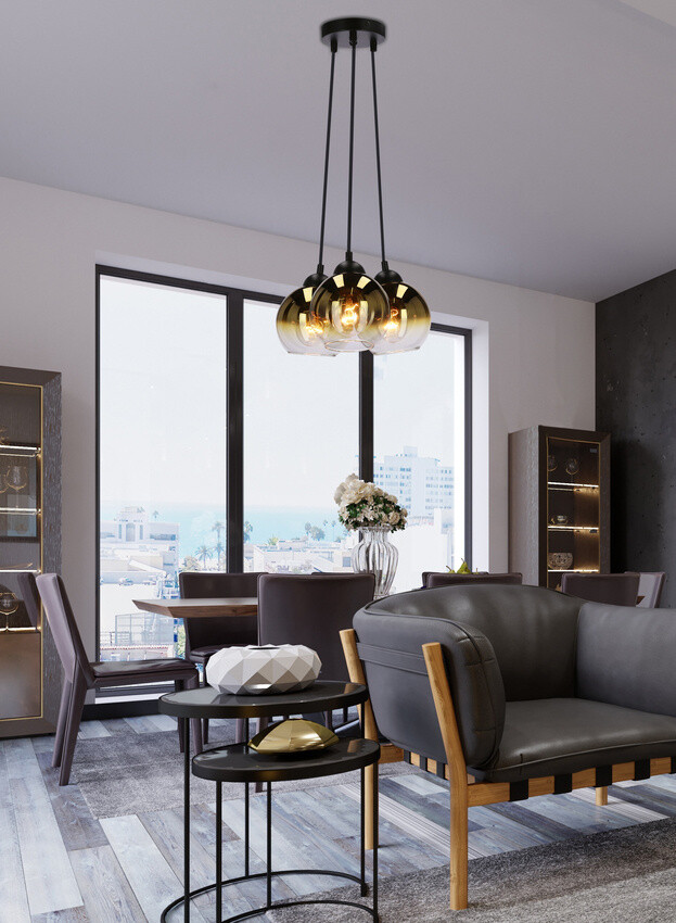 Závěsná lampa Nubia černá 3x60W E27 zlaté stínidlo