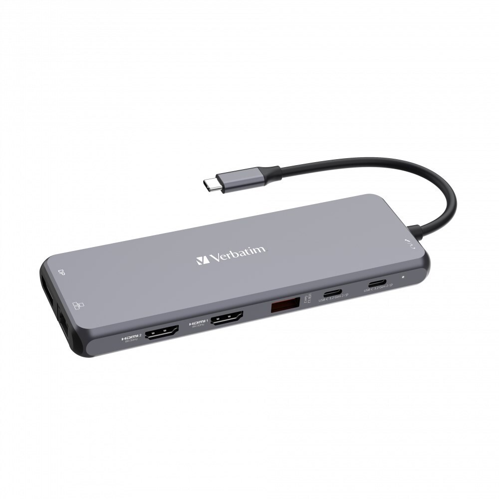 Verbatim 32153 USB-C Hub, Multiport Pro 13 Port, 6x USB-A, 2x USB-C, 2x HDMI, DP, RJ45, 3.5mm Jack audio, šedá