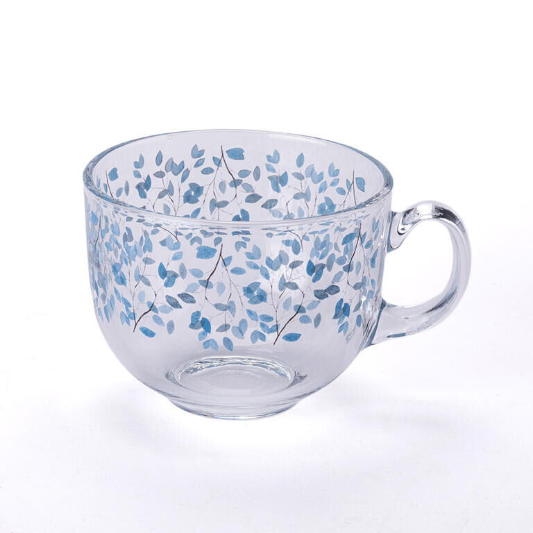 Jumbo skleněný hrnek MODRÉ KVĚTY 500 ml