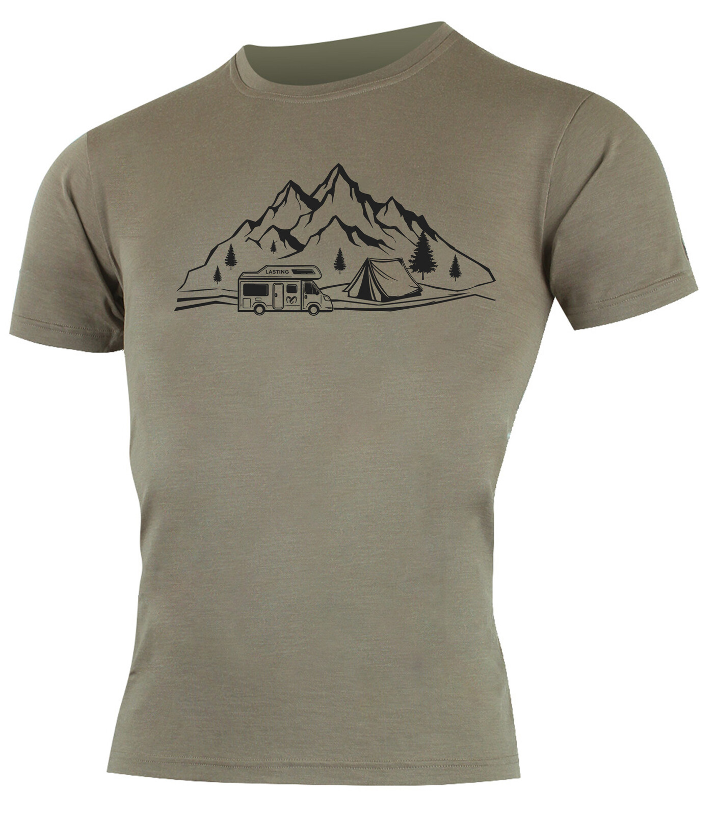 Lasting pánské merino triko s tiskem ALBI 7373 hnědé Velikost: L 8596445232752