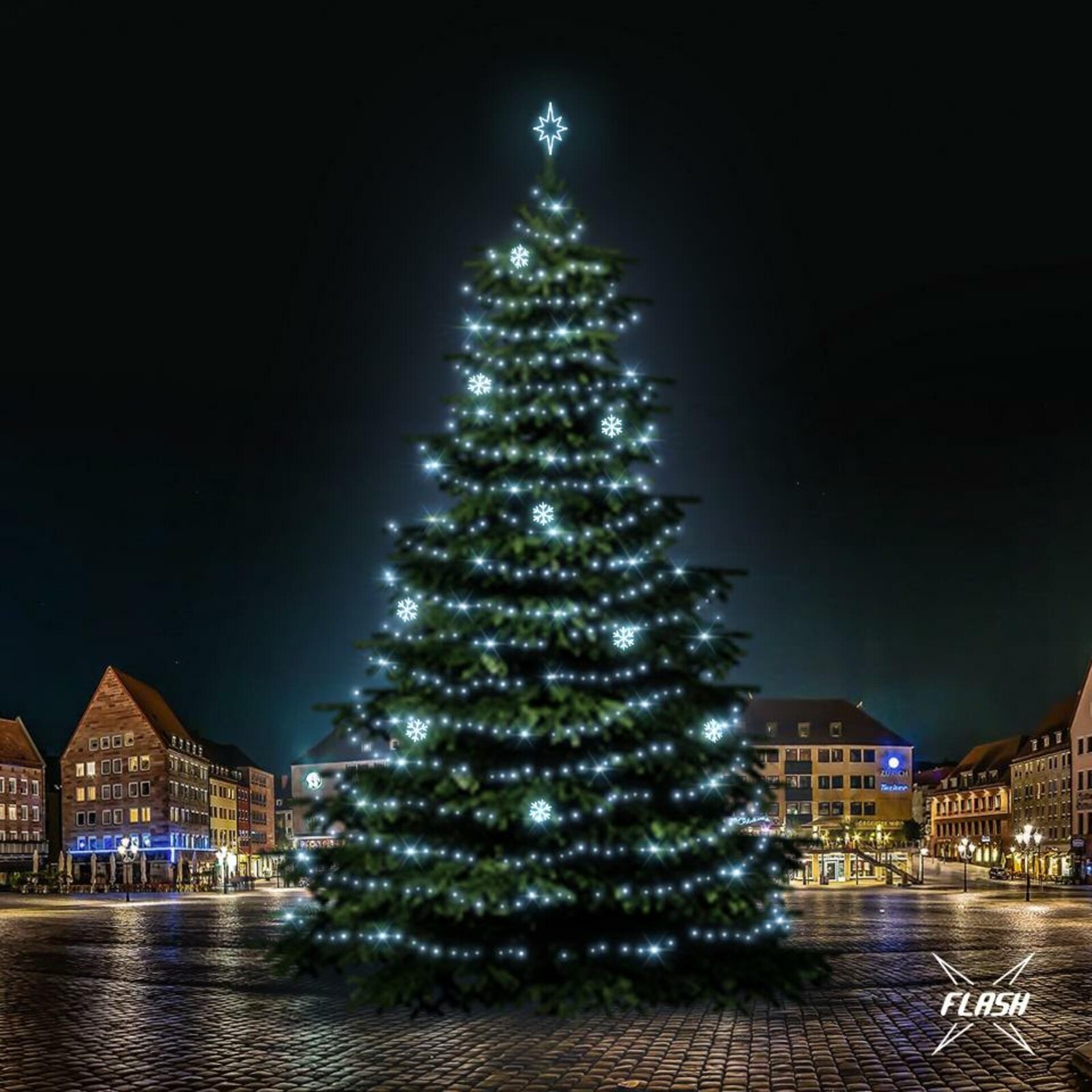 DecoLED LED světelná sada na stromy vysoké 21-23m, ledová bílá s Flash, dekory EFD01