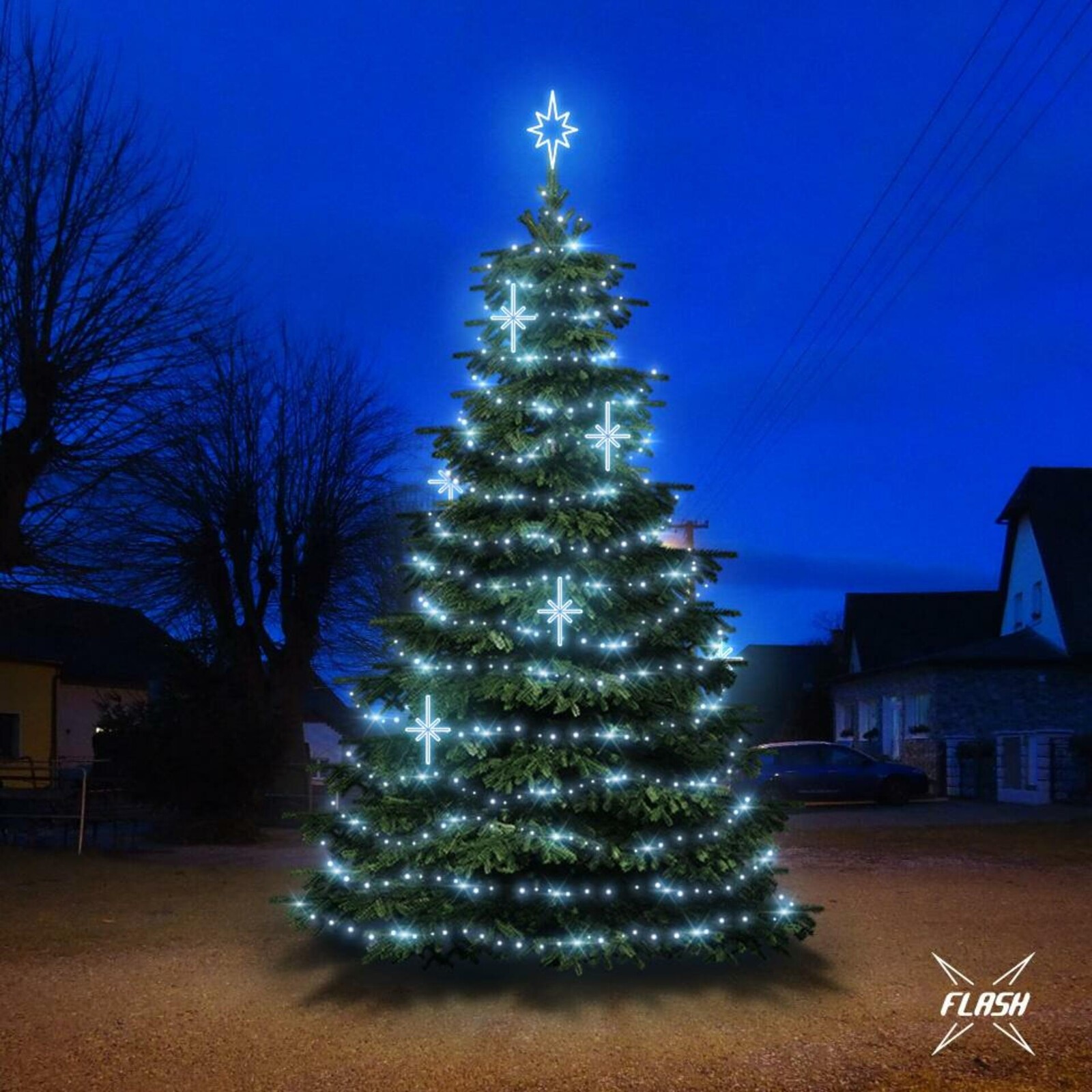 DecoLED LED světelná sada na stromy vysoké 6-8m, ledová bílá s Flash, dekory EFD15S2