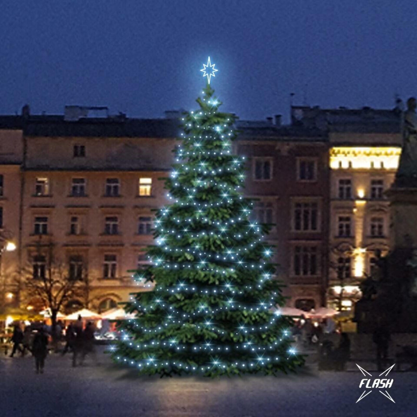 DecoLED LED světelná sada na stromy vysoké 9-11m, ledová bílá s Flash