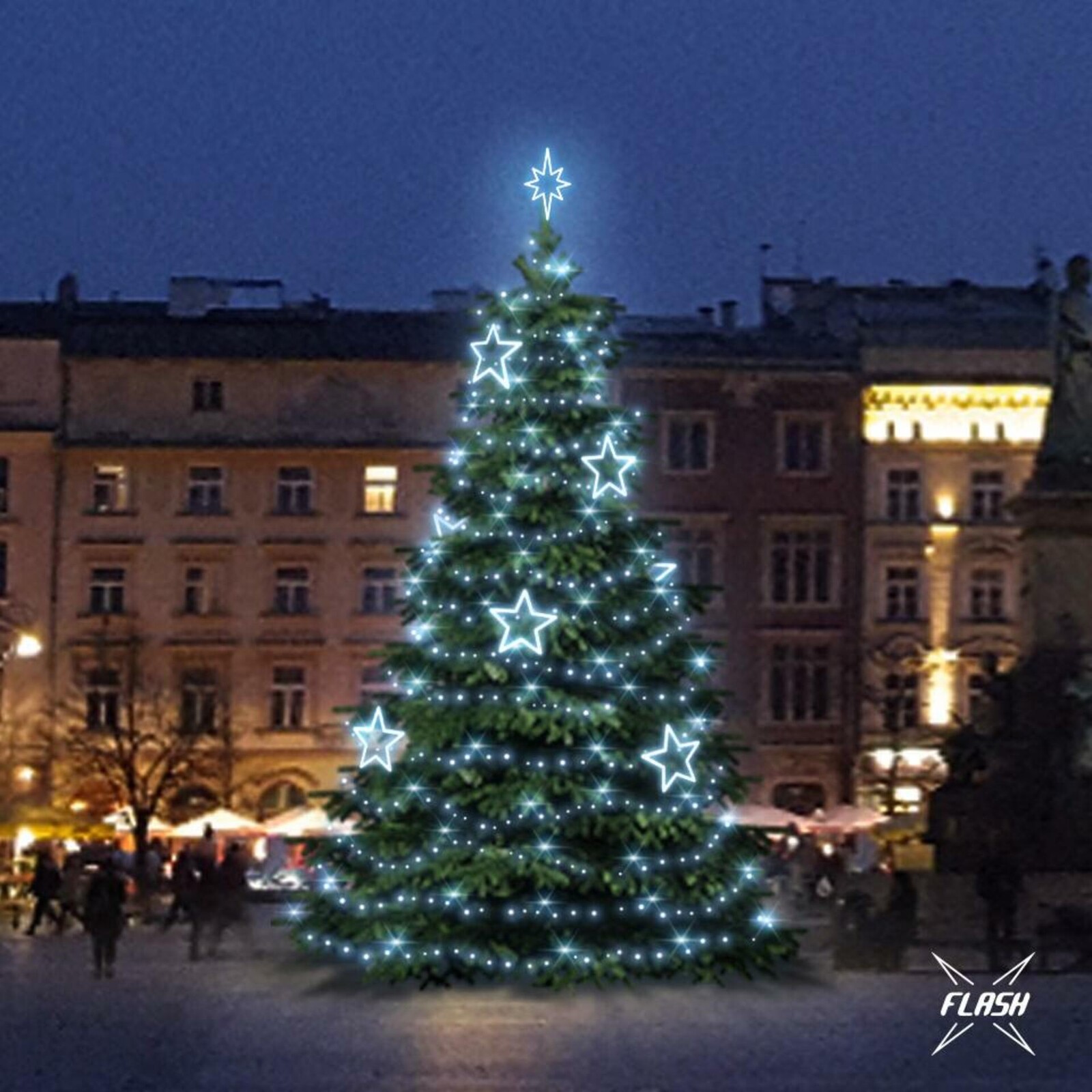 DecoLED LED světelná sada na stromy vysoké 9-11m, ledová bílá s Flash, dekory 8EFD13