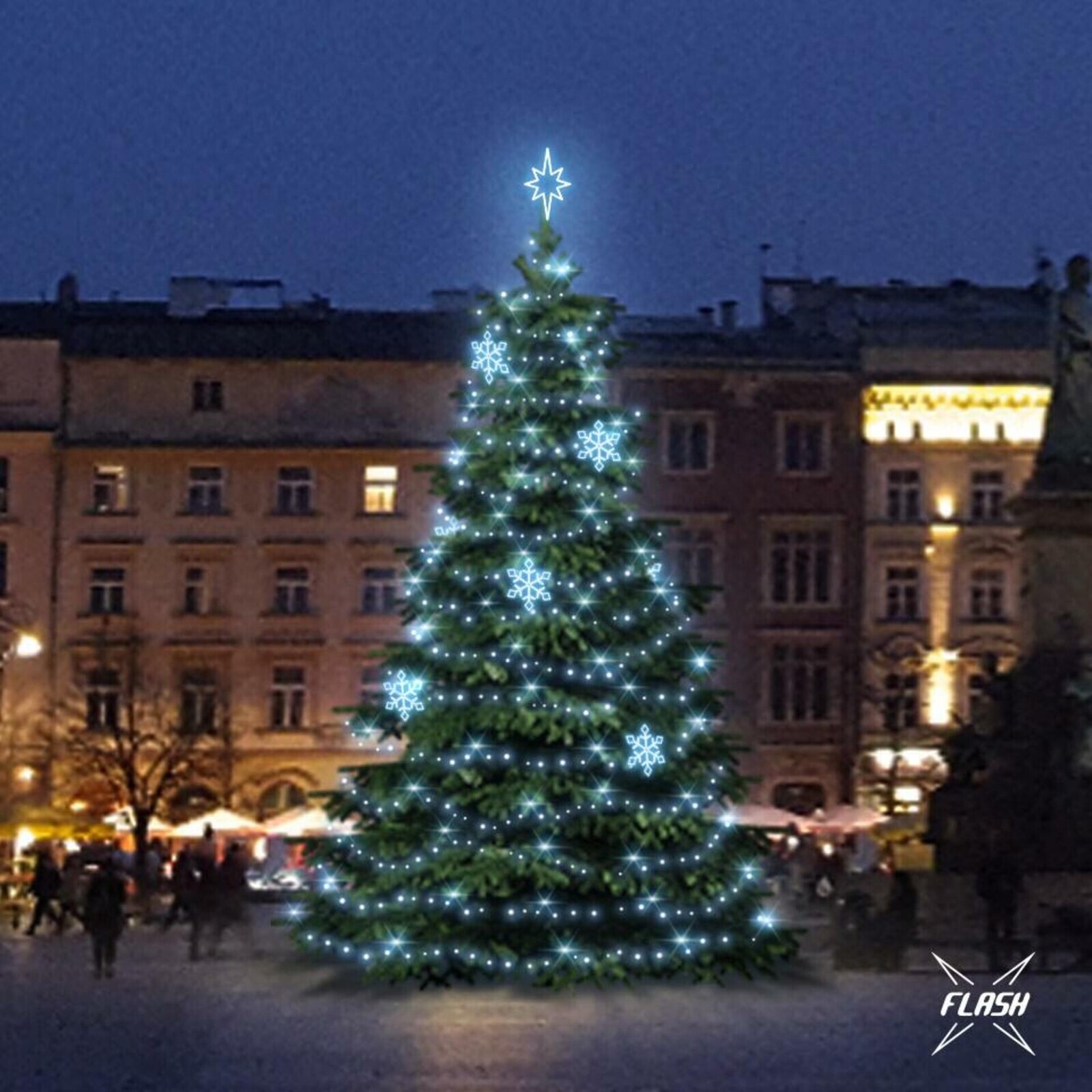 DecoLED LED světelná sada na stromy vysoké 9-11m, ledová bílá s Flash, dekory EFD05