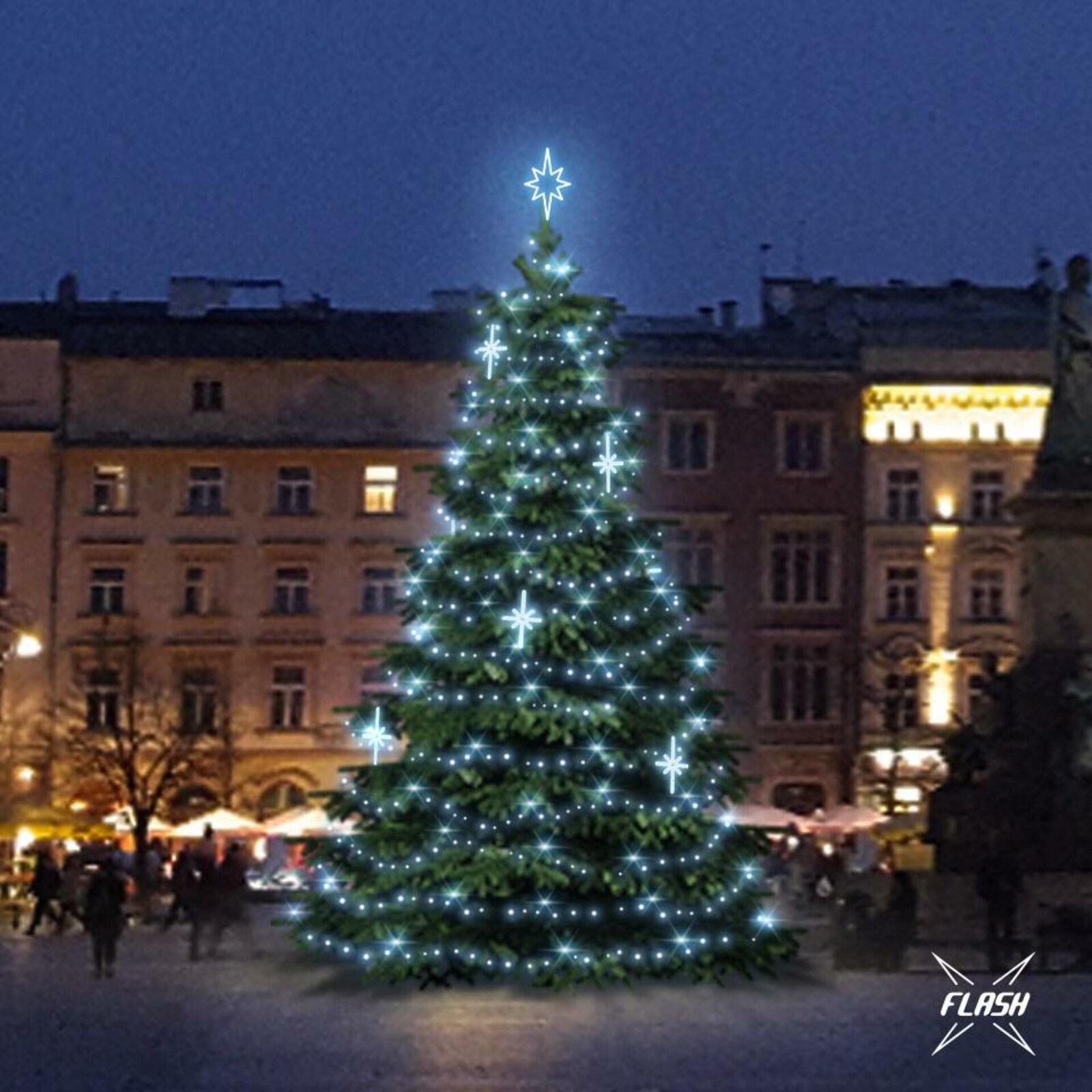 DecoLED LED světelná sada na stromy vysoké 9-11m, ledová bílá s Flash, dekory EFD15S2