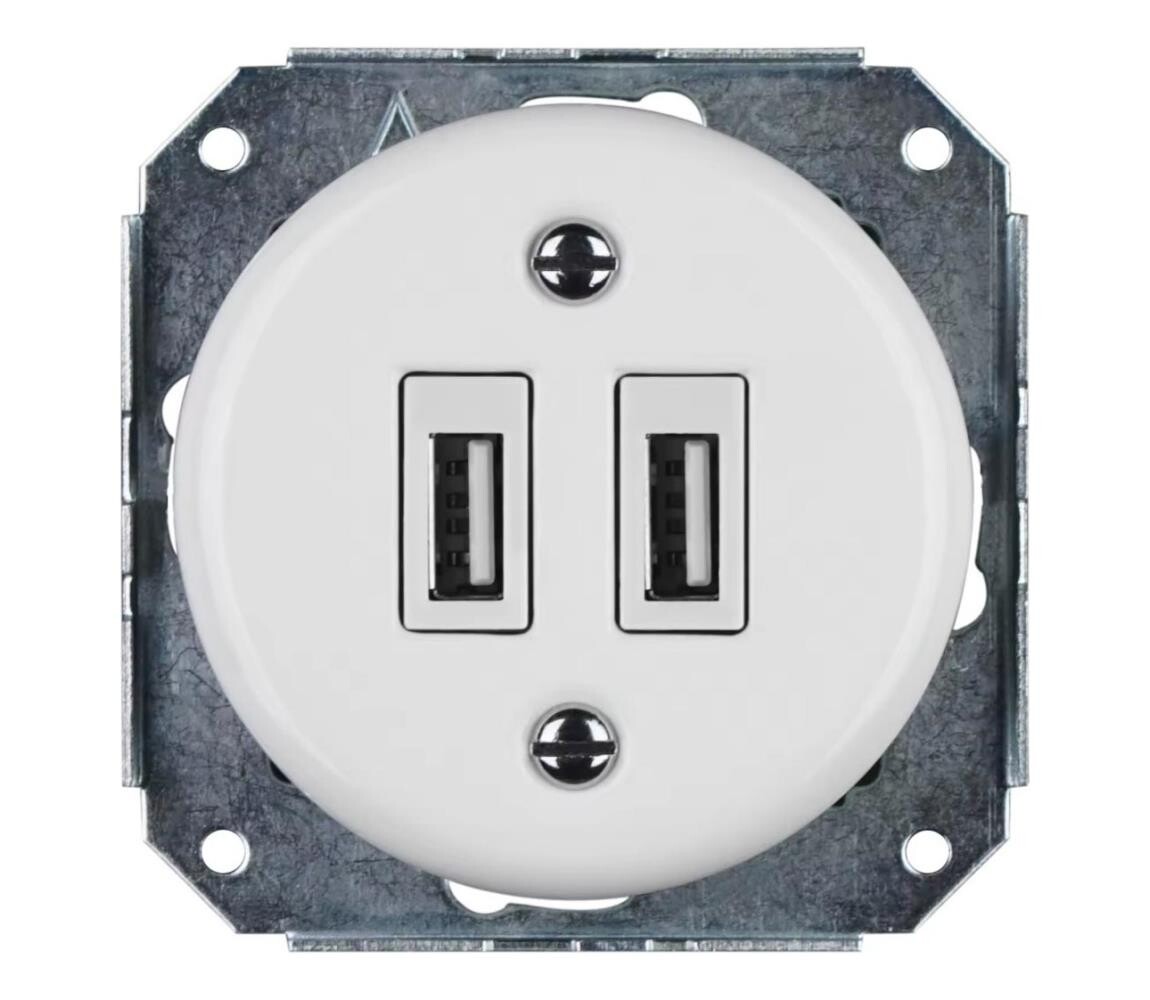 Bohemia-Design -Porcelánová retro USB napájecí zásuvka bez rámečku 2x USB-A bílá 12359364