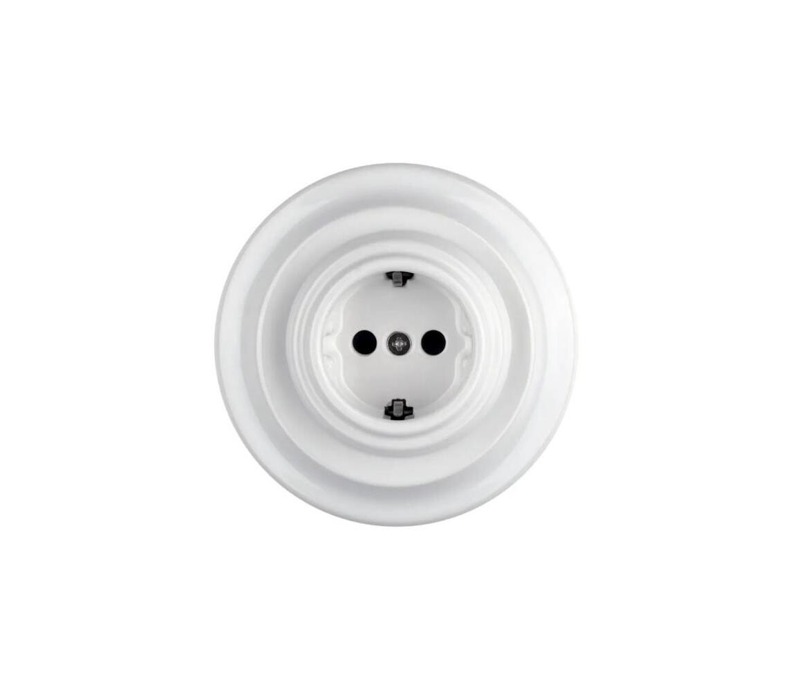 Bohemia-Design - Porcelá. retro domovní zásuvka s rámečkem SCHUKO 250V/16A bílá K1-R52AG