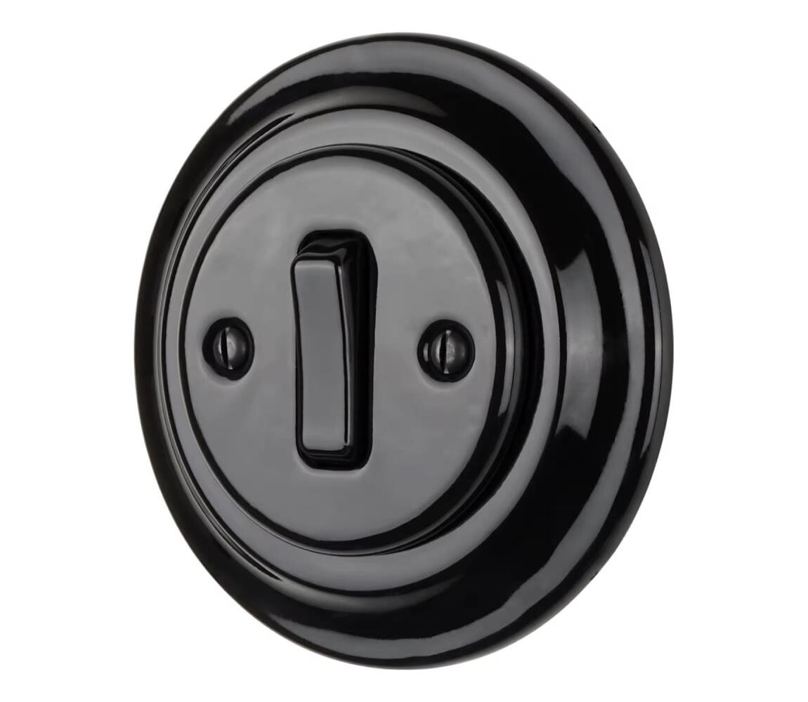 Bohemia-Design - Porcelánový retro jednoduchý vypínač s rámečkem č. 1 černá 12359367