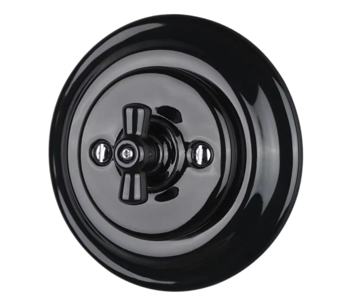 Bohemia-Design - Porcelánový retro vypínač otočný s rámečkem č. 1 černá 12359372