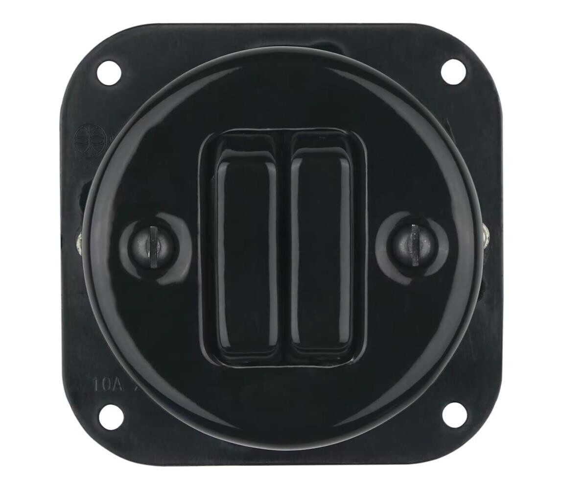 Bohemia-Design - Porcelánový retro dvojitý vypínač bez rámečku č. 6+6 černá 12359382