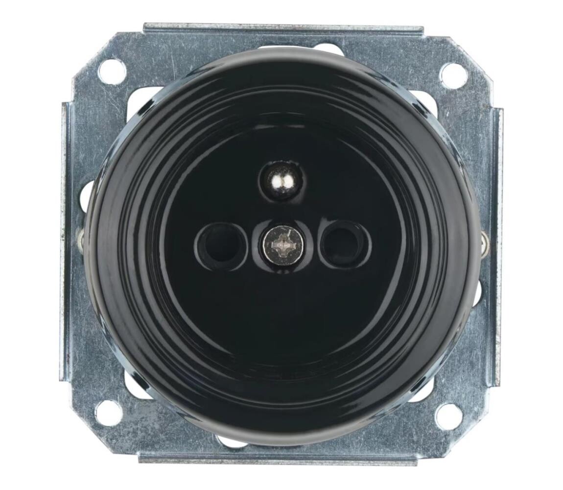 Bohemia-Design - Porcelánová retro zásuvka domovní bez rámečku 250V/16A černá 12359383