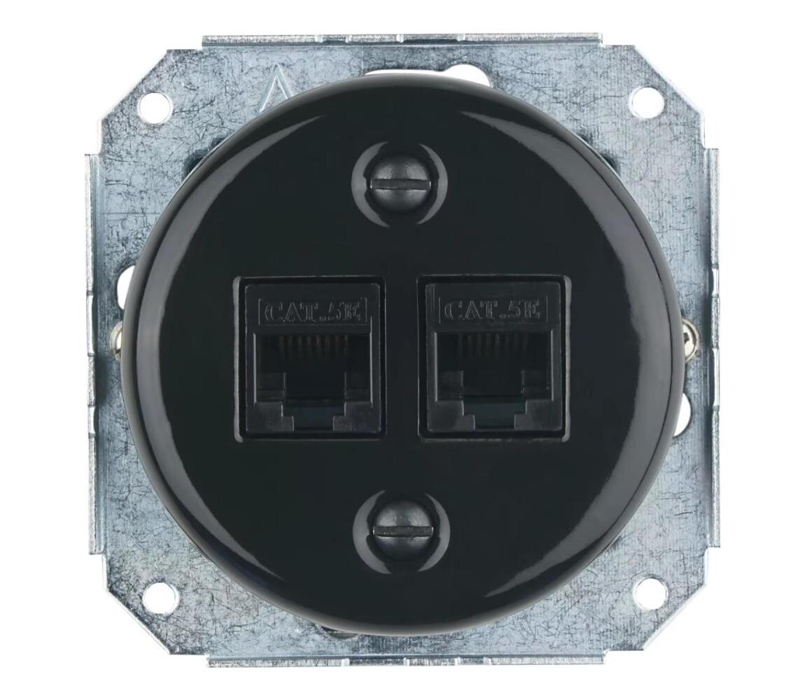 Bohemia-Design - Porcelá. retro ethernetová zásuvka bez rámečku 2x CAT.5E černá 12359361