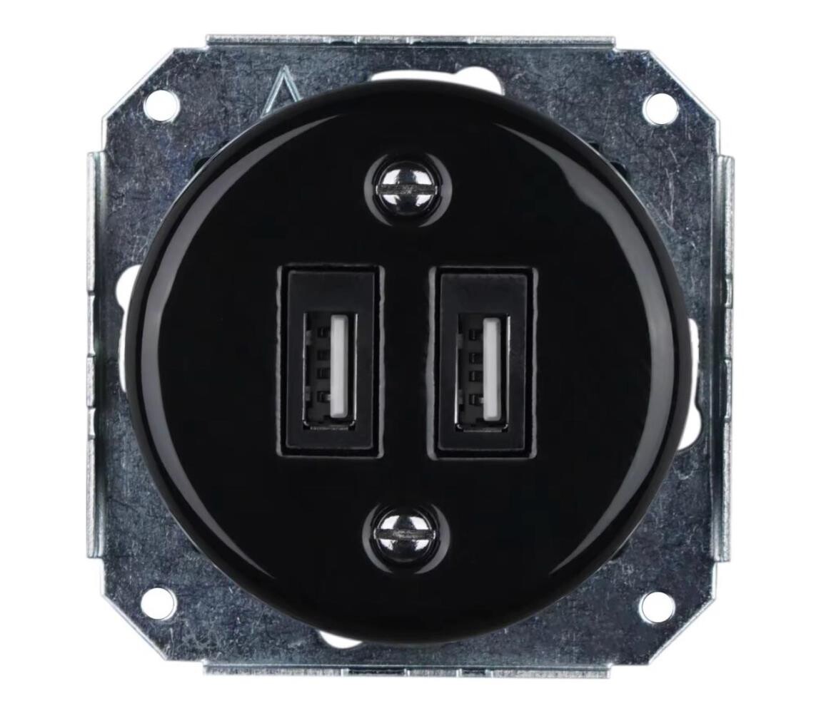 Bohemia-Design - Porcelá. retro USB napájecí zásuvka bez rámečku 2x USB-A černá 12359365