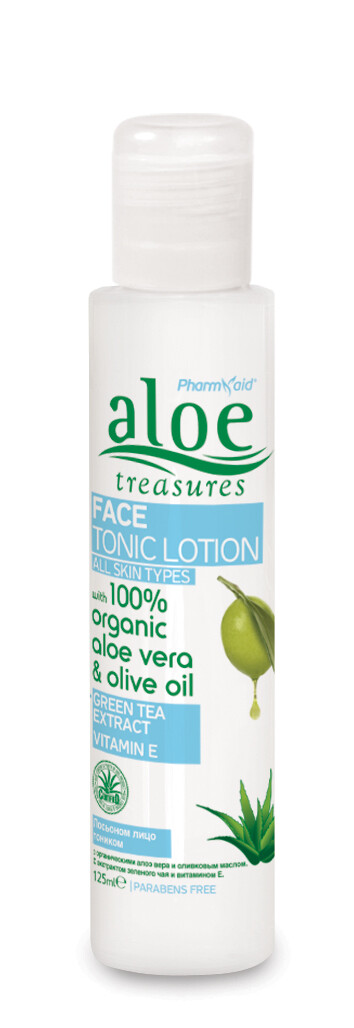 Aloe Treasures Pleťové tonikum s aloe vera, olivovým olejem a extraktem ze zeleného čaje (125 ml)