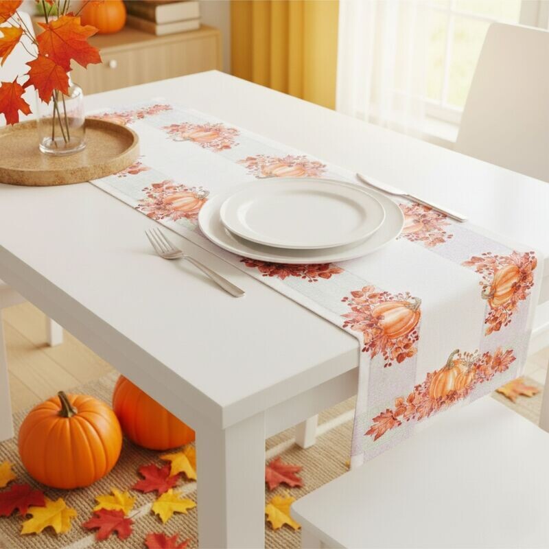 Ubrus celoroční, Dýně a listí, bílý 30 x 45 cm